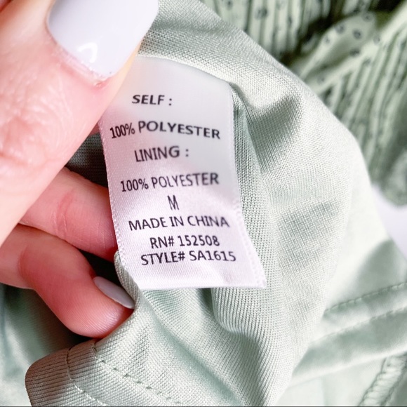 Nordstrom Green Polka Dot Pleated Ruffle Long Sleeve Mini Dress Size Medium NWT - Picture 8 of 8